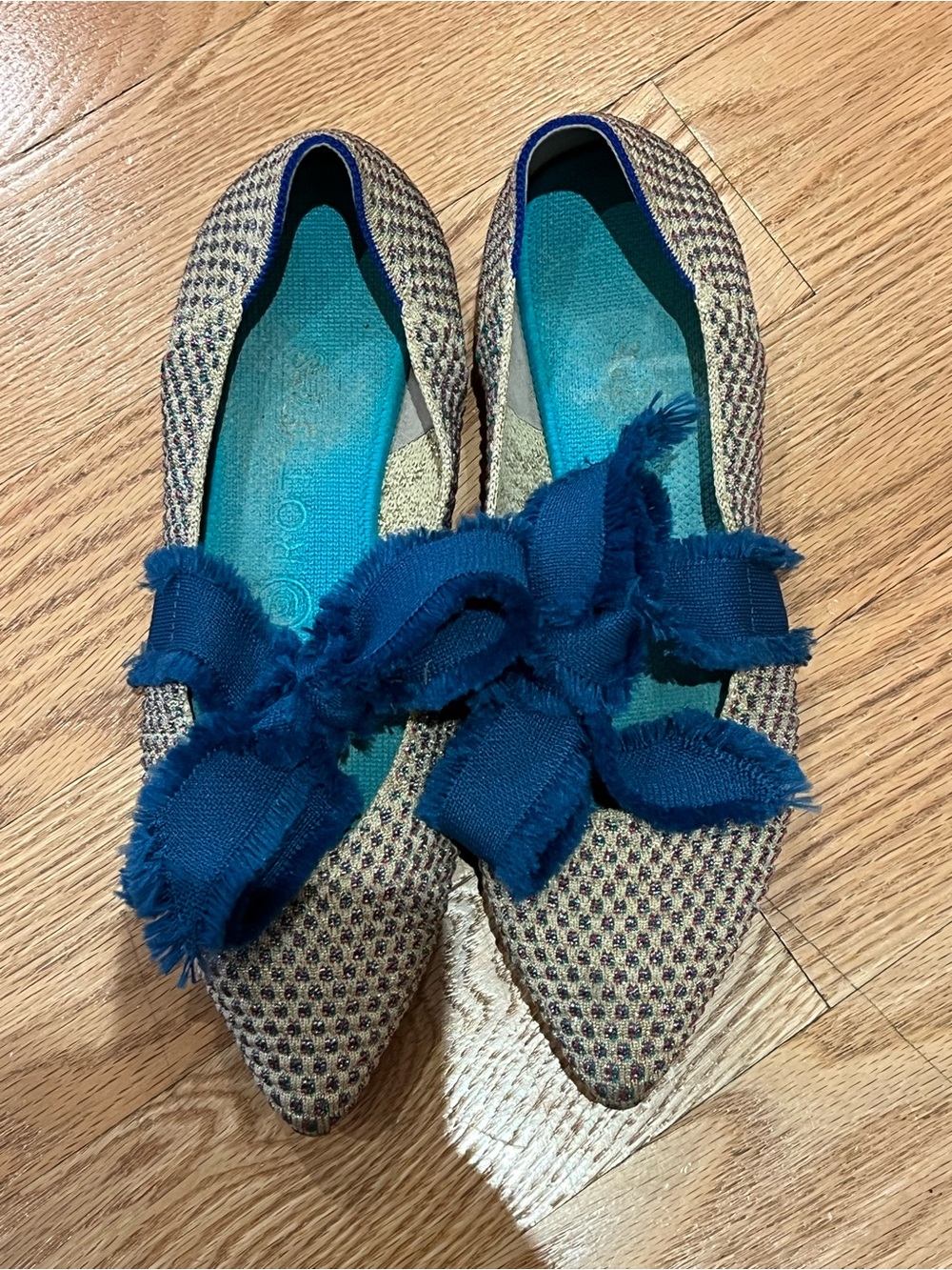 Rothys The Mary Jane Women's Size  8 US  Blue Bow Tie Pointy Flats Shoes - Picture 9 of 10